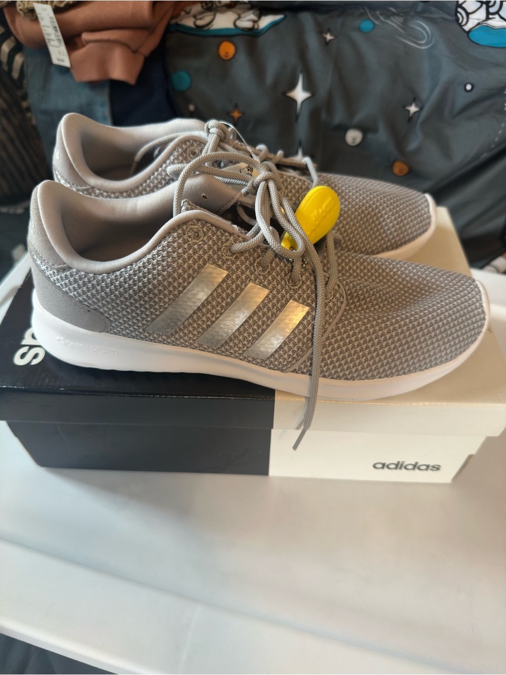adidas Gray Mesh Running Sneakers with White Sole